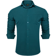Dibangu Cyan-blue Solid Silk Men's Business Shirt