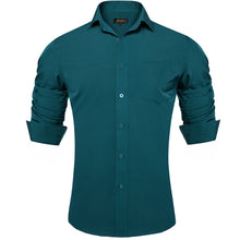 Dibangu Cyan-blue Solid Silk Men's Business Shirt