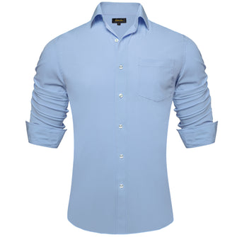 Dibangu Sky Blue Solid Silk Men's Business Shirt