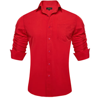 Dibangu Red Solid Silk Men's Business Shirt