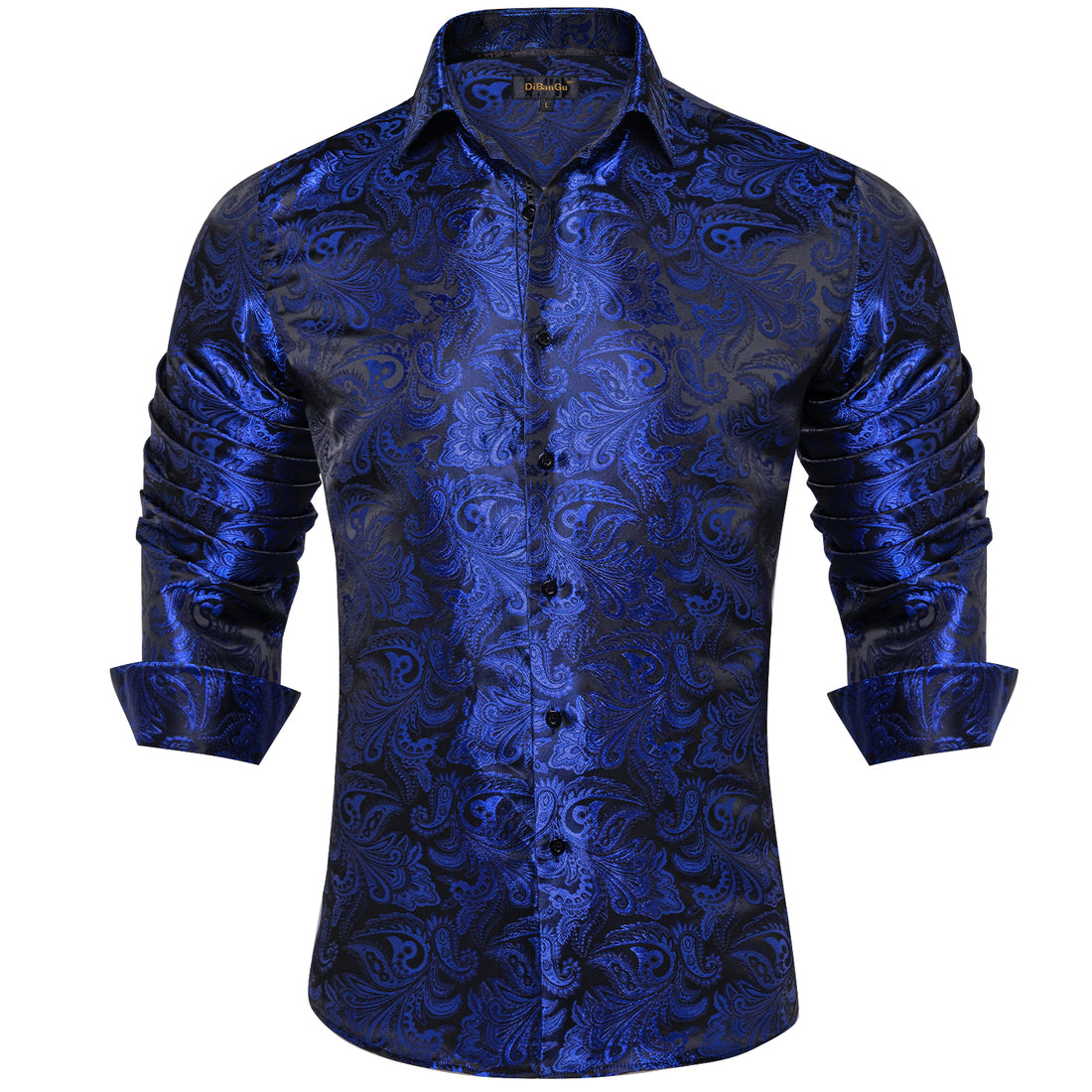 Navy blue paisley silk button down shirts for men