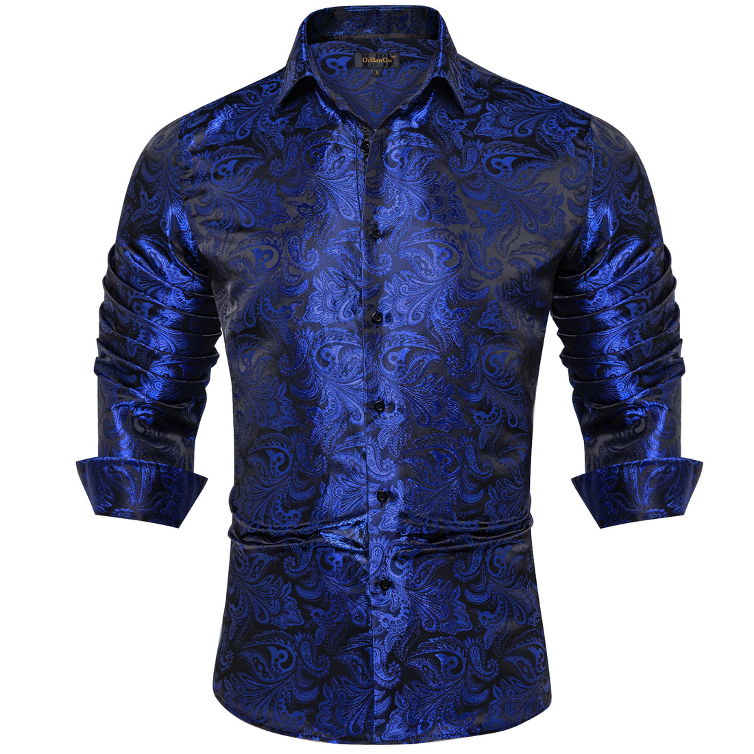 Navy blue paisley silk button down shirts for men