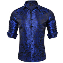 Navy blue paisley silk button down shirts for men