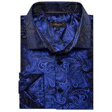 Navy blue paisley silk button down shirts for men