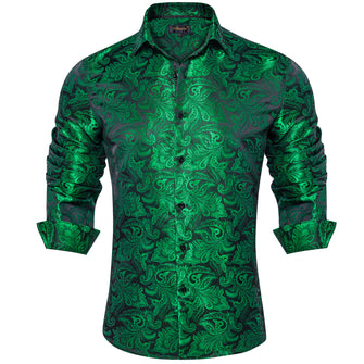 green paisley silk shirt for mens suit