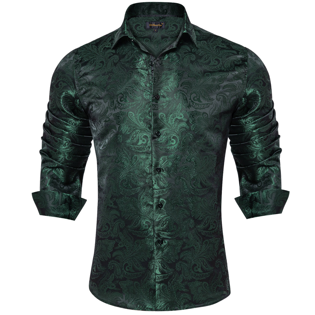 Deep green paisley button down shirt