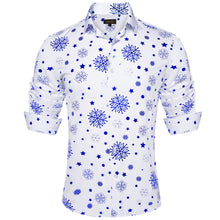 Christmas Blue Snowflakes White Silk Men's Shirt