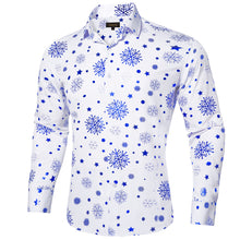 Christmas Blue Snowflakes White Silk Men's Shirt