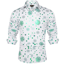 Christmas Green Snowflakes White Silk Men's Shirt