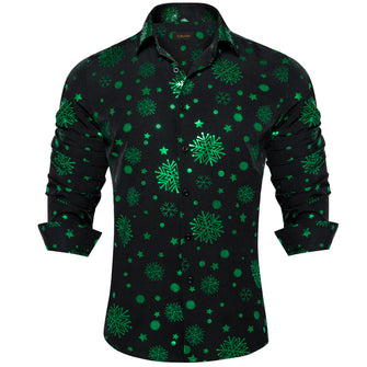 Christmas Green Snowflakes Black Silk Men's Shirt