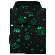Christmas Green Snowflakes Black Silk Men's Shirt