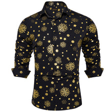 Christmas Golden Snowflakes Black Silk Men's Shirt