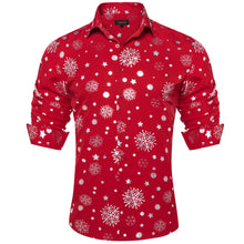 Christmas Silver Snowflakes Red Silk Men's Shirt