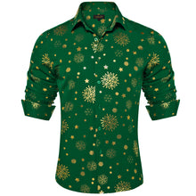 Christmas Golden Snowflakes Green Silk Men's Shirt