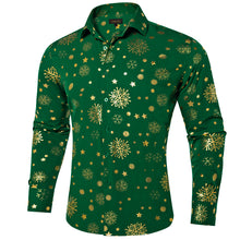 Christmas Golden Snowflakes Green Silk Men's Shirt