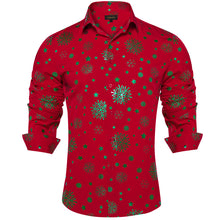 Christmas Green Snowflakes Red Silk Men's Shirt