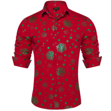 Christmas Green Snowflakes Red Silk Men's Shirt