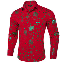 Christmas Green Snowflakes Red Silk Men's Shirt