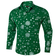 Christmas Silver Snowflakes Green Silk Men's Shirt