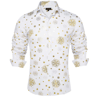 Christmas Golden Snowflakes White Silk Men's Shirt