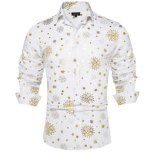 Christmas Golden Snowflakes White Silk Men's Shirt
