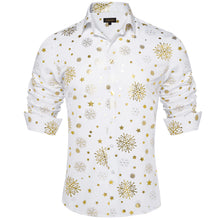 Christmas Golden Snowflakes White Silk Men's Shirt