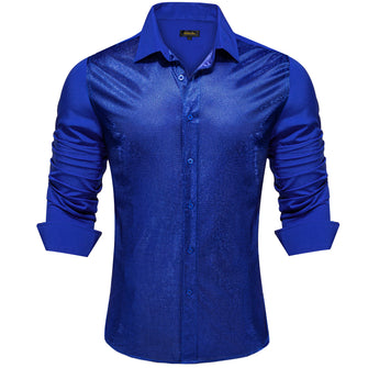 Dibangu New Blue Silk Glitter Stitching Men's Shirt