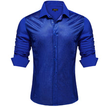 Dibangu Blue Silk Glitter Stitching Men's Shirt