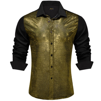 Dibangu Black Silk Golden Glitter Stitching Men's Shirt