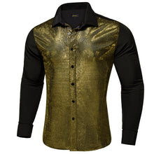 Dibangu Black Silk Golden Glitter Stitching Men's Shirt