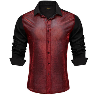 Dibangu Black Silk Red Glitter Stitching Men's Shirt