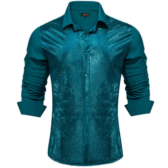 Dibangu Malachite Green Silk Glitter Stitching Men's Shirt