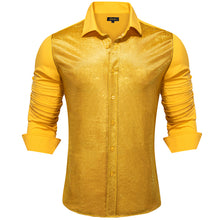 Dibangu Yellow Silk Glitter Stitching Men's Shirt