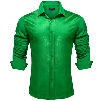 Dibangu Mint Green Silk Glitter Stitching Men's Shirt