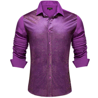 Dibangu New Light Purple Silk Glitter Stitching Men's Shirt
