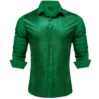 Dibangu Green Silk Glitter Stitching Men's Shirt
