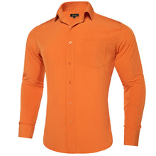 Dibangu Button Down Shirt Carrot Orange Solid Men's Silk Long Sleeve Shirt