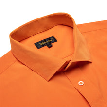 Dibangu Button Down Shirt Carrot Orange Solid Men's Silk Long Sleeve Shirt