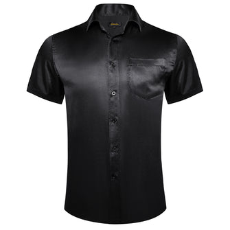 classic business black solid mens short sleeve button down shirts