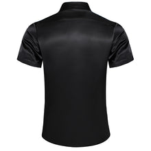 Dibangu Black Solid Satin Men's Short Sleeve Shirt