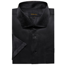 mens silk solid black button up short Sleeve shirt