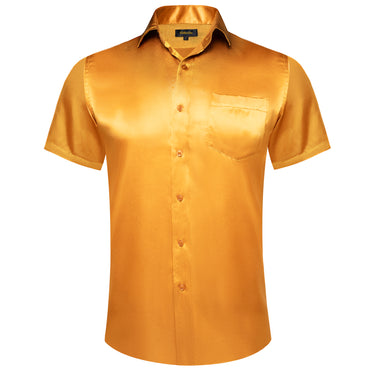 Dibangu Golden Solid Satin Men's Short Sleeve Shirt