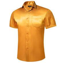 new design orange solid silk mens short sleeve button up shirts