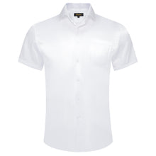 summer new fashion pure white solid silk mens short sleeve dress shirts