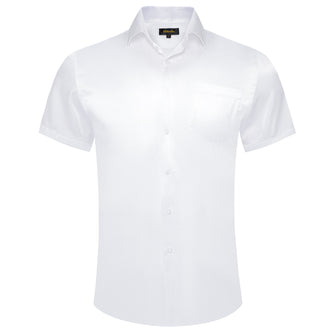 Dibangu White Solid Satin Men's Short Sleeve Shirt