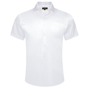 Dibangu White Solid Satin Men's Short Sleeve Shirt