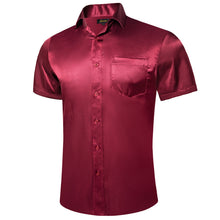 Solid Satin Burgundy Red short sleeve shirts for men