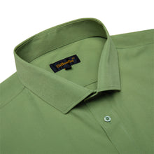 Dibangu Button Down Shirt Dark Sea Green Solid Men's Silk Long Sleeve Shirt Classic