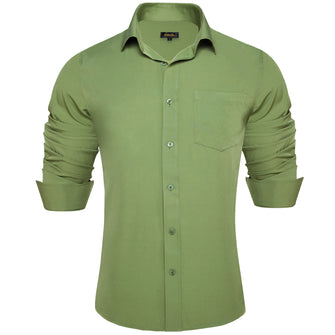 Dark Sea Green Solid Men's Silk Long Sleeve Shirt