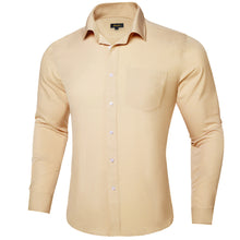 Dibangu Button Down Shirt Wheat Solid Men's Silk Long Sleeve Shirt